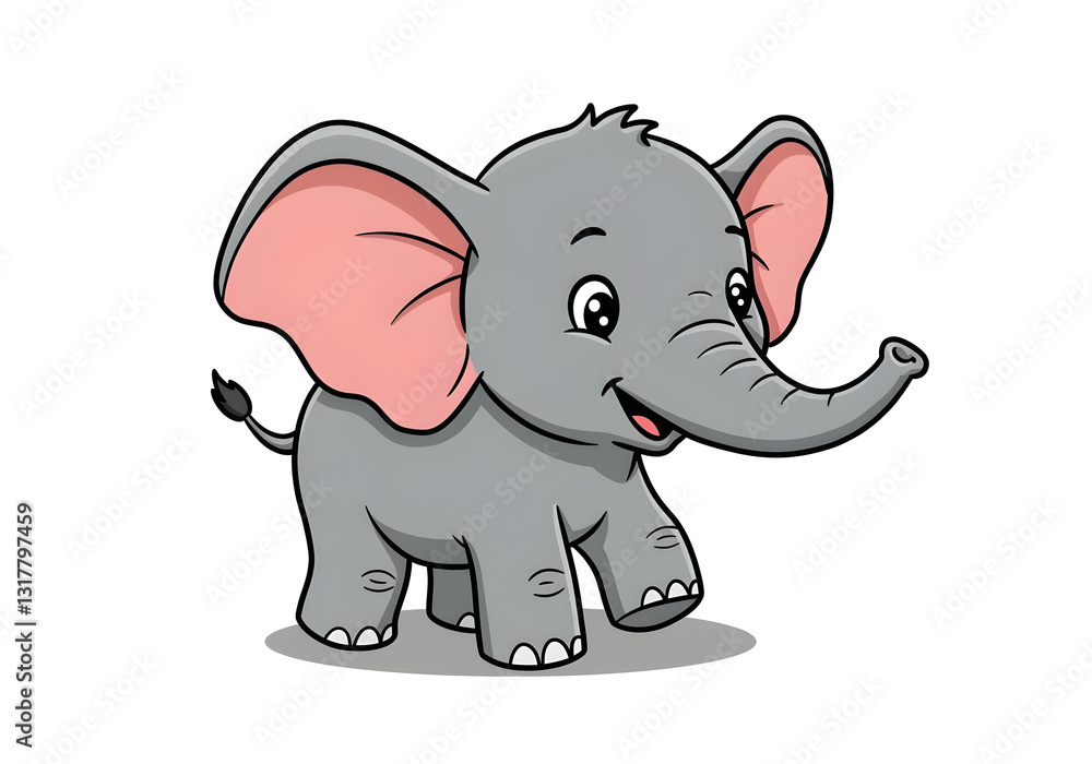 Cute little elephant walking and smiling, simple cartoon drawing for kids and coloring Cute little elephant walking and smiling, simple cartoon drawing for kids and coloring