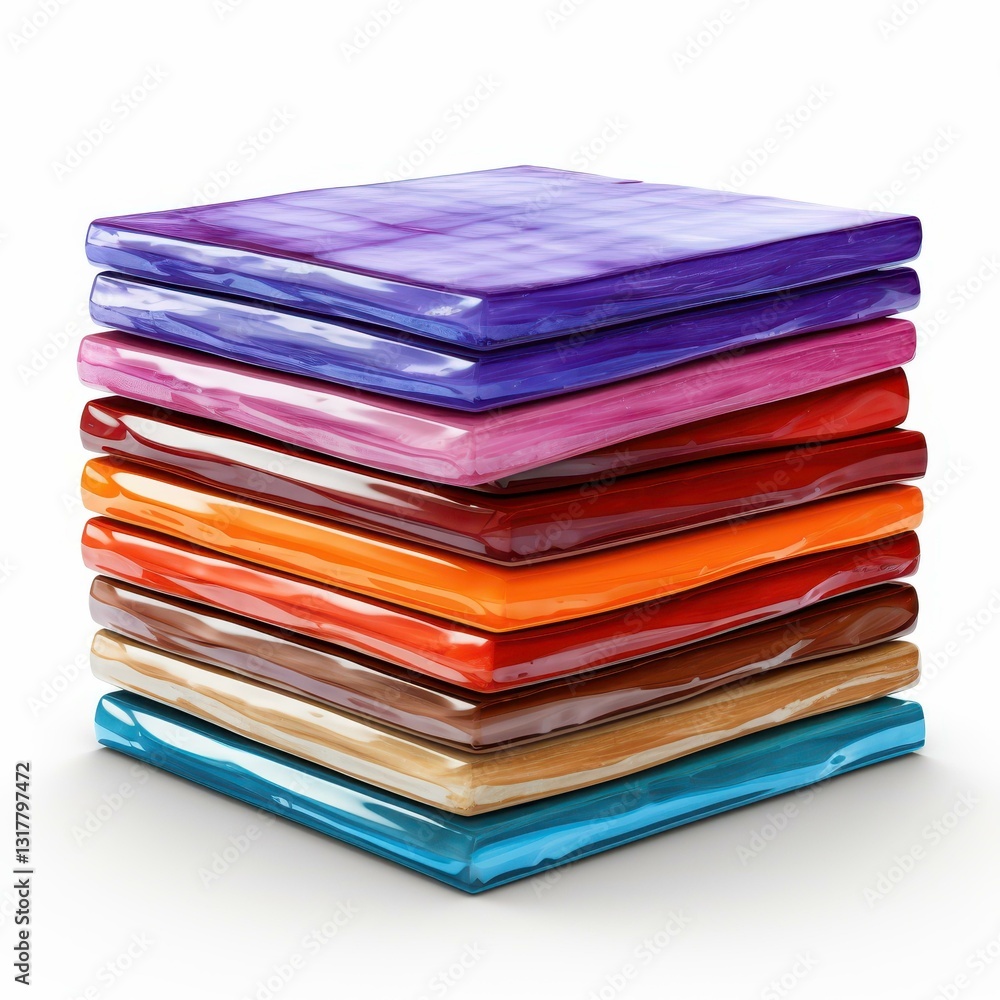 Vibrant stack of glazed ceramic tiles, showcasing unique pastel colors, perfect for decor or crafting projects on a clean white backdrop. Vibrant stack of glazed ceramic tiles, showcasing unique pastel colors, perfect for decor or crafting projects on a clean white backdrop.