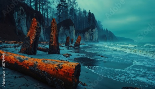 Dramatic Coastal Landscape with Weathered Stumps