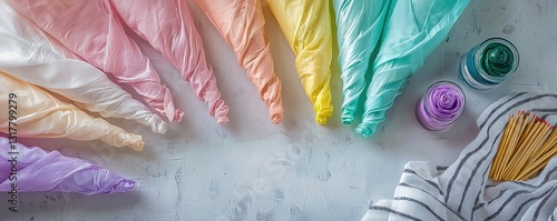 Delicious Royal Icing Designs for Easter Baking: Flat Pastry Cookie Decorating with Small Sugar Sprinkles and Colorful Icing Patterns on a Delicious Dessert.