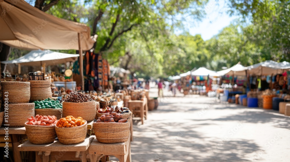 Fototapeta premium Vibrant market stalls under trees
