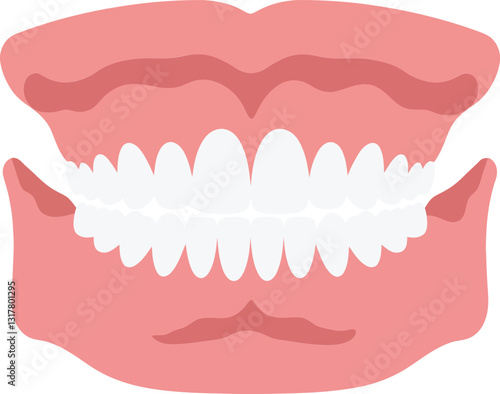 Open mouth illustration showcasing a vibrant set of teeth in flat design style emphasizing dental health and hygiene vector art