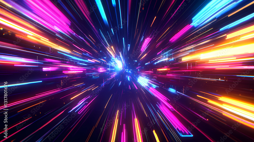 Vibrant digital symphony: a neon lightscape. Pulsating Beams. Illustration Vibrant digital symphony: a neon lightscape. Pulsating Beams. Illustration