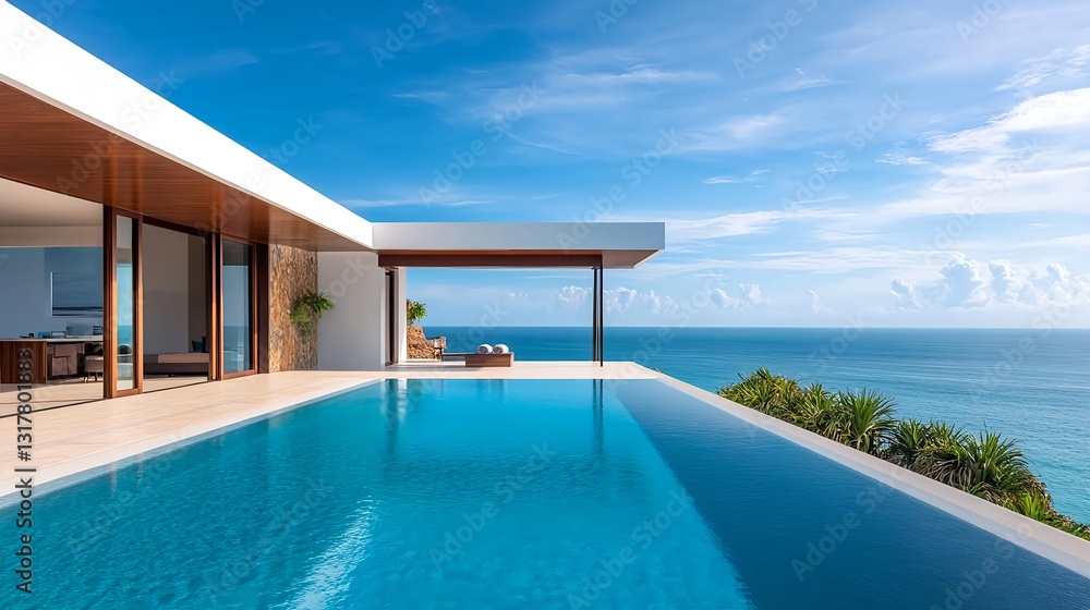 Fototapeta premium Infinity Pool Villa Ocean View Luxury Home - Luxury travel