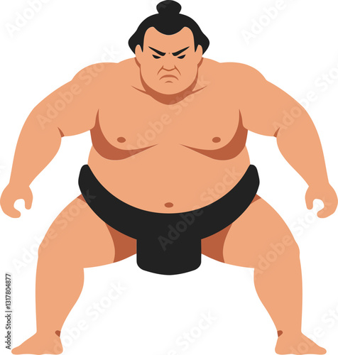 Sumo wrestler in traditional attire demonstrating strength and focus in a flat vector illustration, showcasing cultural heritage and competitive spirit in a minimalist design style, vector art