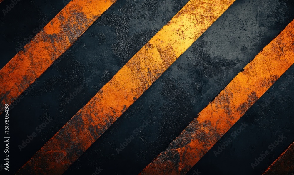 Diagonal orange and black stripes on a textured surface, softly illuminated to create a bold and modern industrial design Diagonal orange and black stripes on a textured surface, softly illuminated to create a bold and modern industrial design