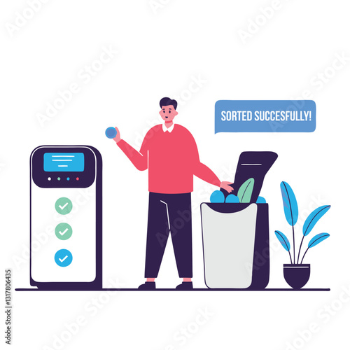 Person successfully sorting recyclable cup in public waste management system. Recycling Concept Vector Illustration 