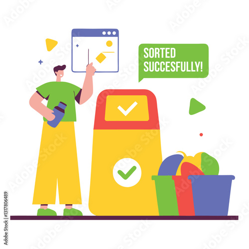 Person successfully sorting recyclable cup in public waste management system. Recycling Concept Vector Illustration 
