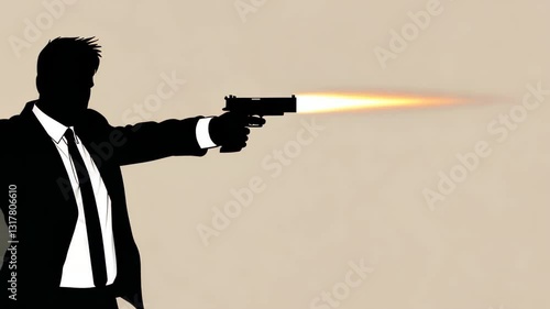 Chilling silhouette of a ruthless assassin aiming a gun for revenge in a contract killing.