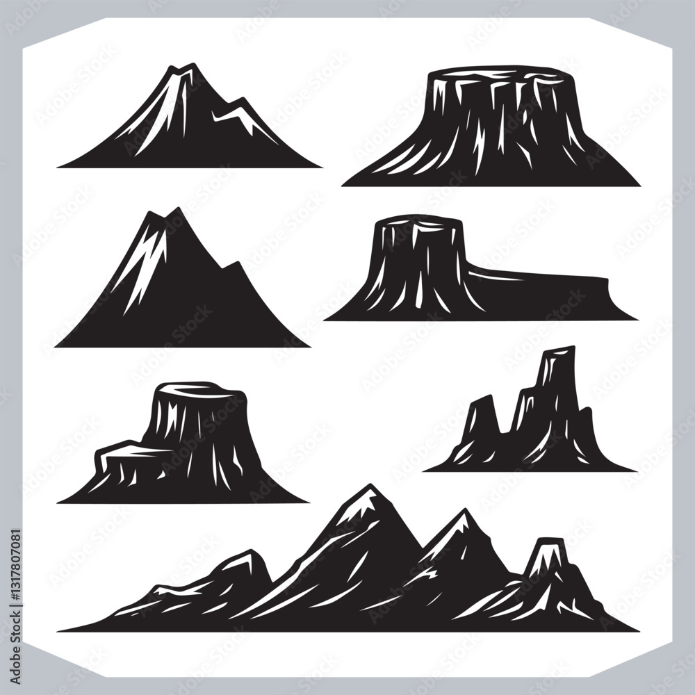 Best Hand Drawn Mountain Silhouettes High Quality Vector Bundle