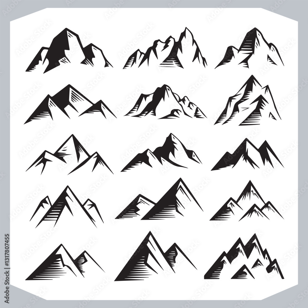 Best Hand Drawn Mountain Silhouettes High Quality Vector Bundle