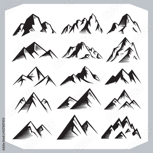 Obraz na płótnie Best Hand Drawn Mountain Silhouettes High Quality Vector Bundle w salonie