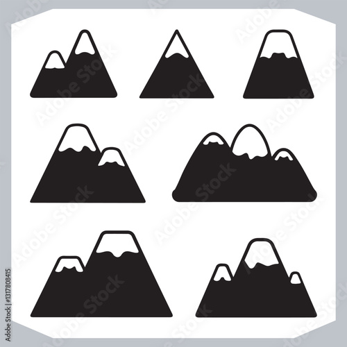 Obraz na płótnie Black and White Mountain Icons Retro Hand Drawn Sketch Collection w salonie