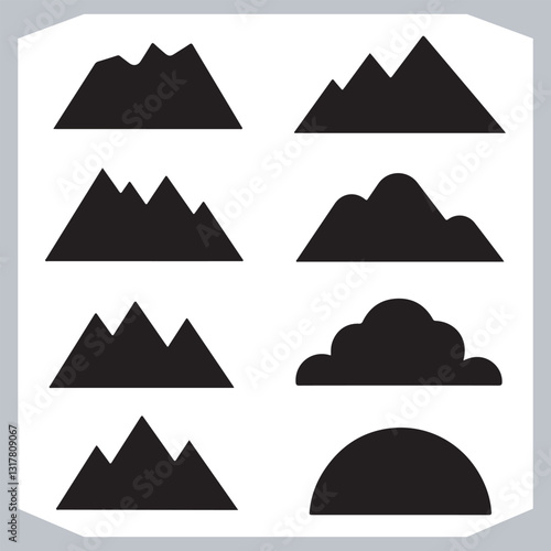 Obraz na płótnie Black and White Mountain Icons Retro Hand Drawn Sketch Collection w salonie