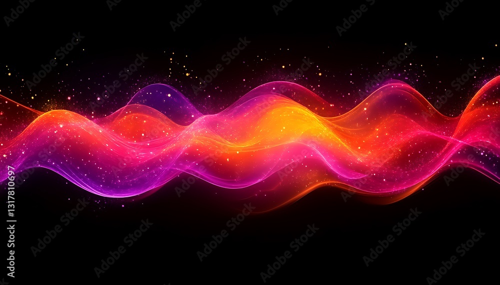 Abstract flowing colorful waves shimmer against a black background Abstract flowing colorful waves shimmer against a black background