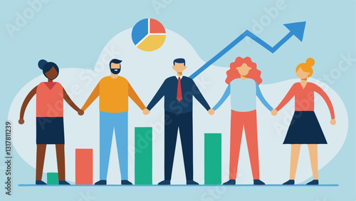 Group of Diverse Business People A diverse group of business people holding hands around a financial chart representing inclusivity cooperation and transparent communication in the