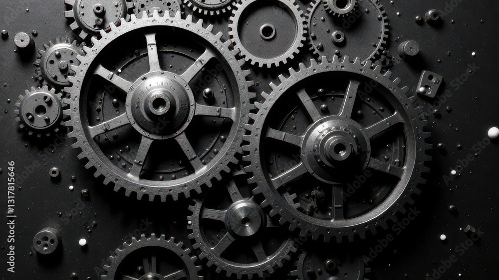 A detailed display of interlocking black gears set against a dark surface highlighting the complexity and precision of mechanical engineering in a captivating manner. A detailed display of interlocking black gears set against a dark surface highlighting the complexity and precision of mechanical engineering in a captivating manner.