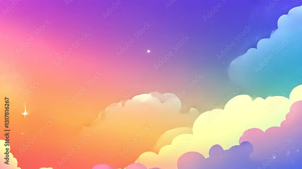 A dreamy gradient sky filled with soft clouds and twinkling stars in pastel colors. A dreamy gradient sky filled with soft clouds and twinkling stars in pastel colors.