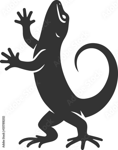 Lizard standing on its hind legs, looking up vector silhouette