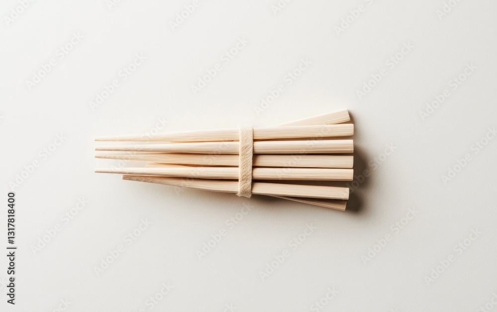 Bundle of Light Wooden Chopsticks on Beige Background Bundle of Light Wooden Chopsticks on Beige Background