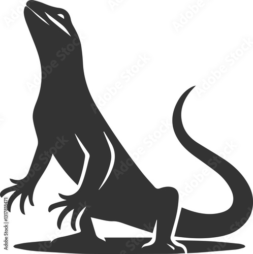 Lizard standing on its hind legs, looking up vector silhouette