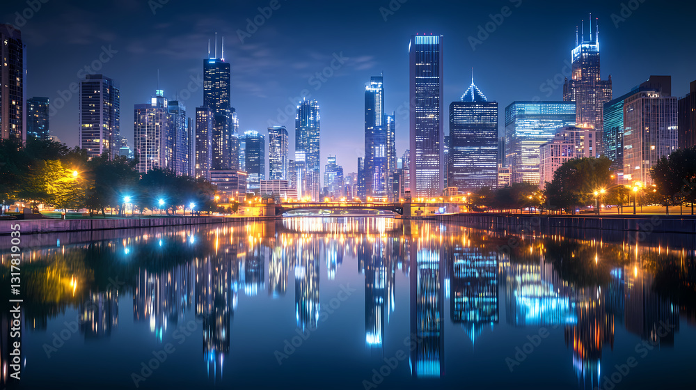 Fototapeta premium breathtaking nighttime metropolitan skyline