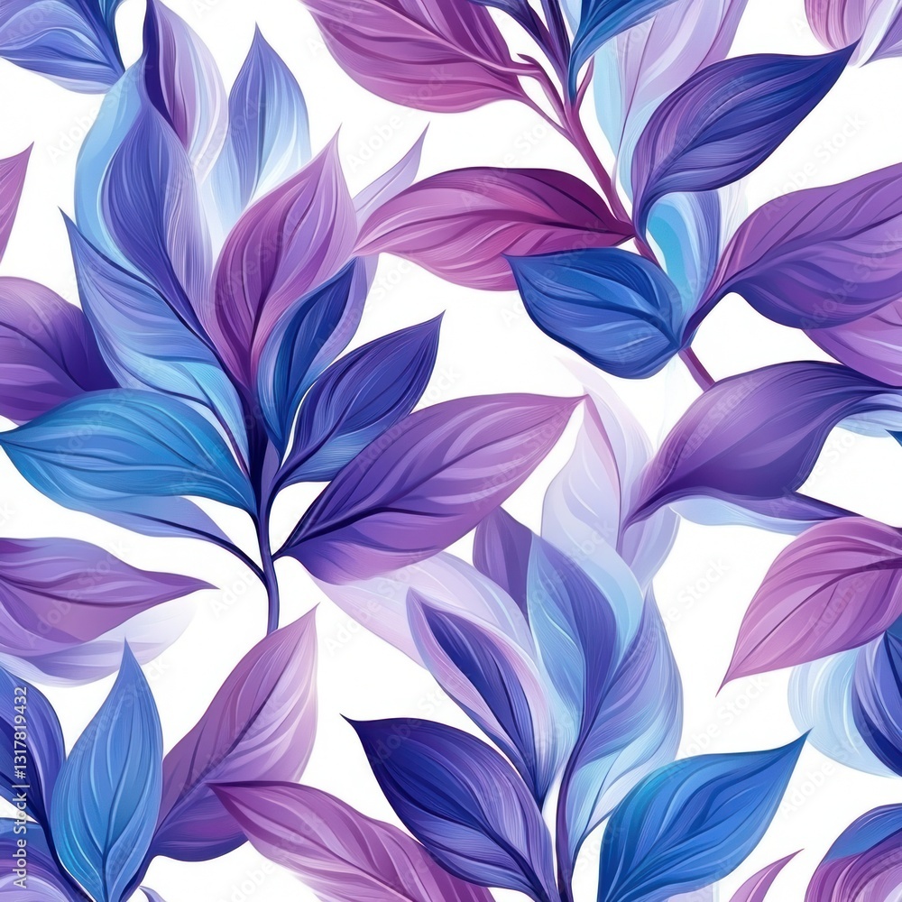 Seamless pattern of blue and purple leaves. Seamless pattern of blue and purple leaves.