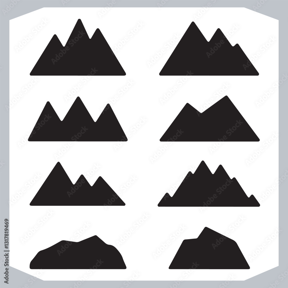 Black and White Mountain Icons Retro Hand Drawn Sketch Collection