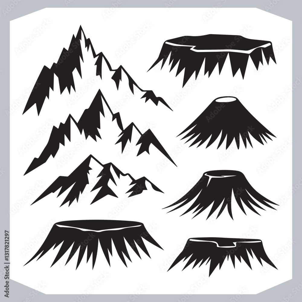 Hand Drawn Mountain Silhouettes Stunning Sketch and Vector Set