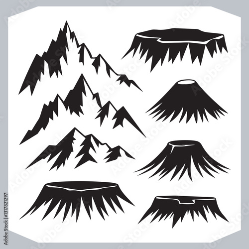 Obraz na płótnie Hand Drawn Mountain Silhouettes Stunning Sketch and Vector Set w salonie