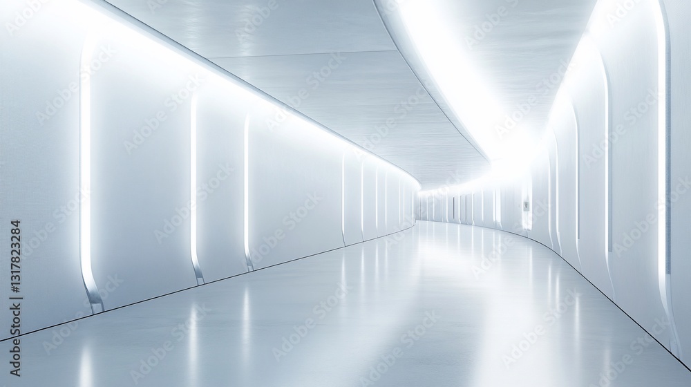 Obraz premium Futuristic White Corridor Design: Modern Architecture Interior with Bright LED Lighting and Sleek Walls