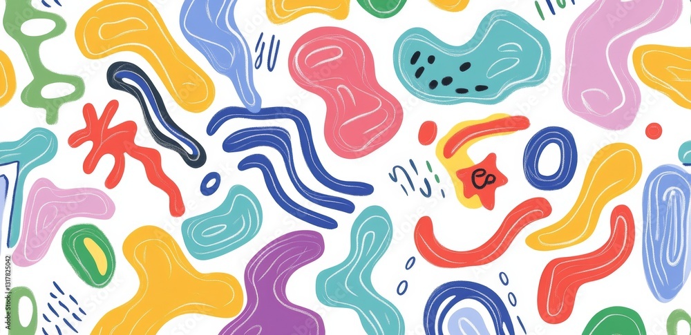 Obraz premium Colorful Cartoon Squiggle Pattern with Simple Line Drawing on White Background