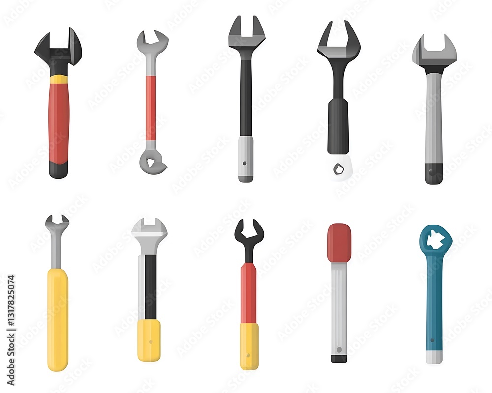 A collection of various wrenches in different colors and designs A collection of various wrenches in different colors and designs