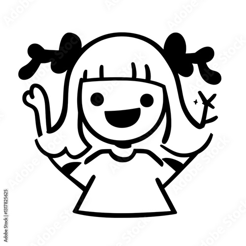 Cheerful cartoon girl waving in a playful vector art design showcasing smiles and friendship