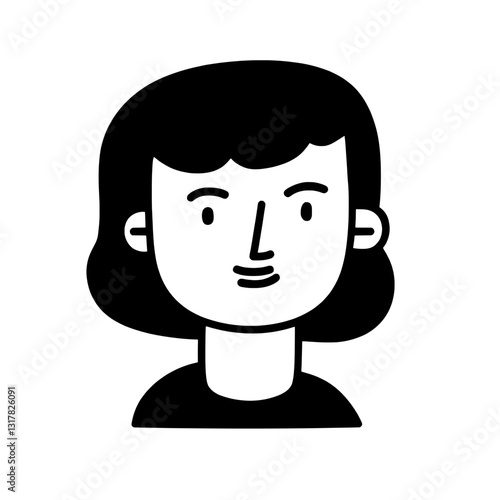 Creative black and white vector portrait of a friendly young person with wavy hair and a warm smile