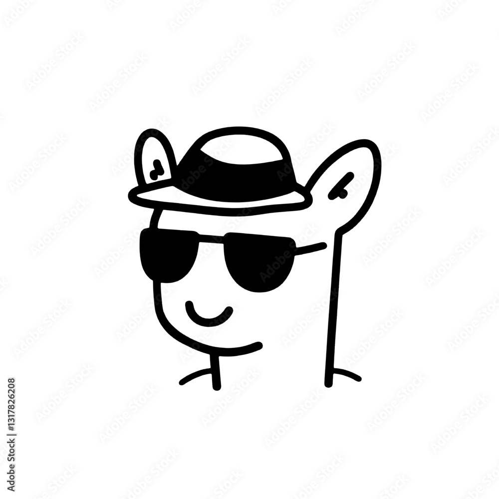Cool llama wearing sunglasses and a hat with a simple and playful design for a trendy vibe Cool llama wearing sunglasses and a hat with a simple and playful design for a trendy vibe