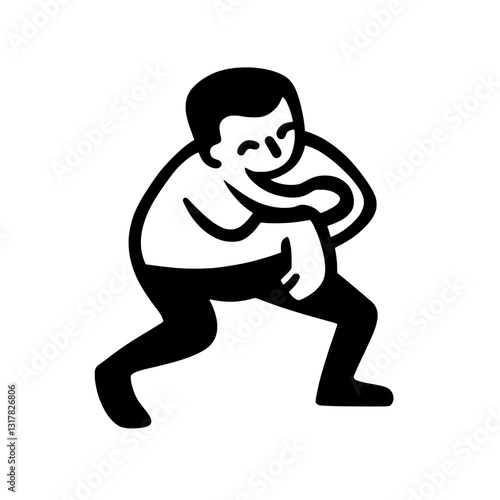 Playful character in a dynamic pose expressing joy and movement in a minimalist vector style