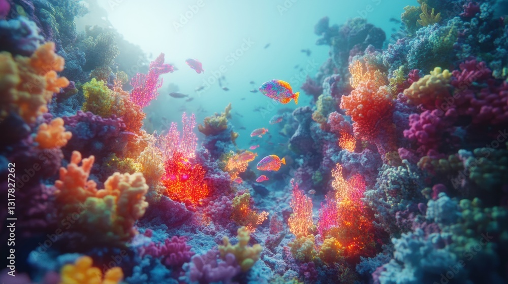 Fototapeta premium A vibrant underwater scene featuring a variety of coral and fish.