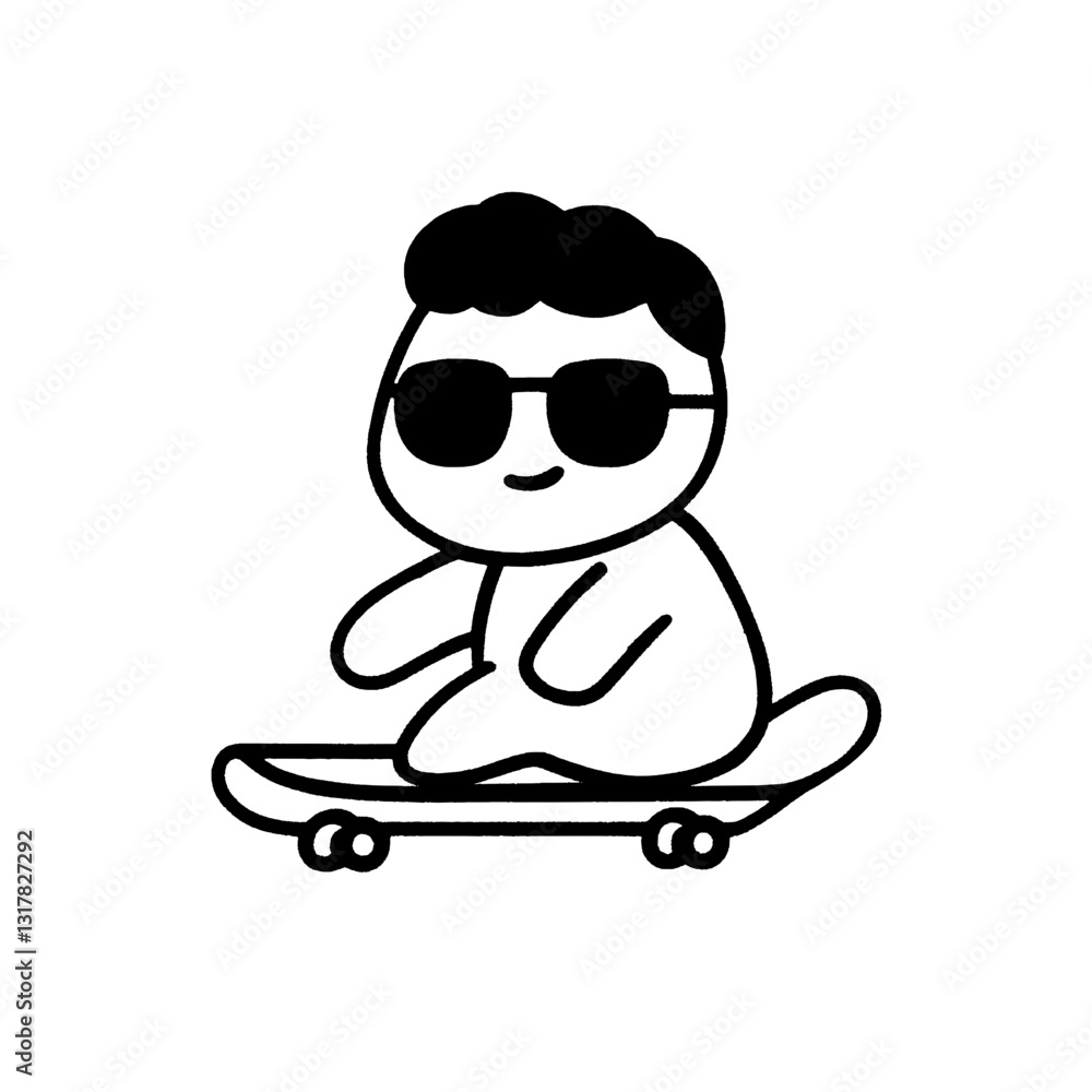 Cool character enjoying skateboarding on a sunny day with sunglasses and a playful vibe in a minimalist vector design Cool character enjoying skateboarding on a sunny day with sunglasses and a playful vibe in a minimalist vector design