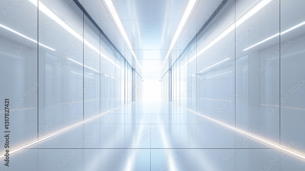 Obraz premium Futuristic White Corridor Architecture Design Modern Interior Bright Light Space Tunnel
