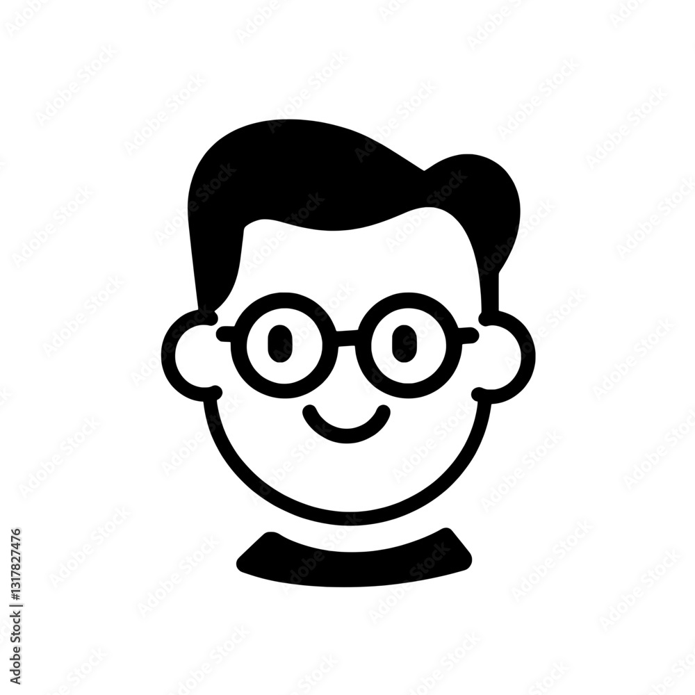 Friendly cartoon character with glasses smiling warmly on a simple background Friendly cartoon character with glasses smiling warmly on a simple background