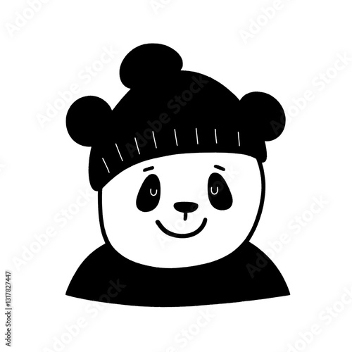 Cute panda character wearing a stylish black beanie and smiling warmly against a clean white background