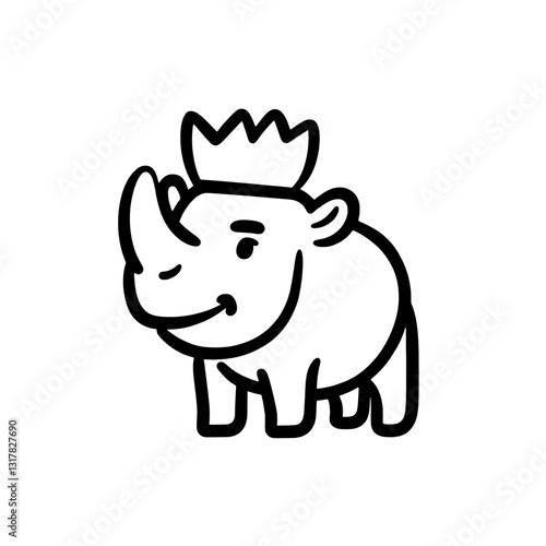 Cute rhino character wearing a crown in a playful and whimsical style celebrating nature and wildlife conservation