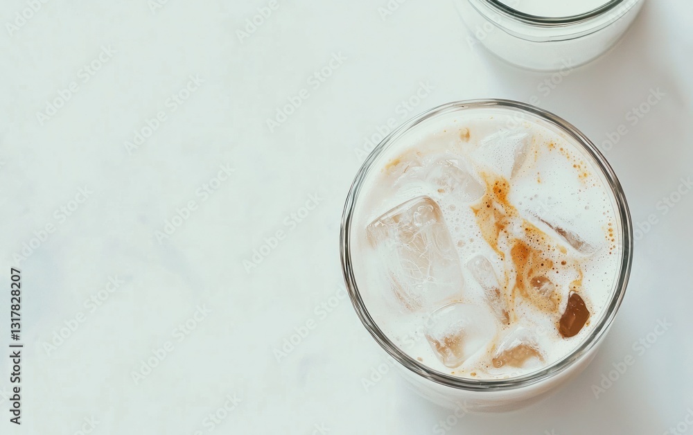 Iced Coffee Drink with Milk and Ice Cubes on White Marble Iced Coffee Drink with Milk and Ice Cubes on White Marble