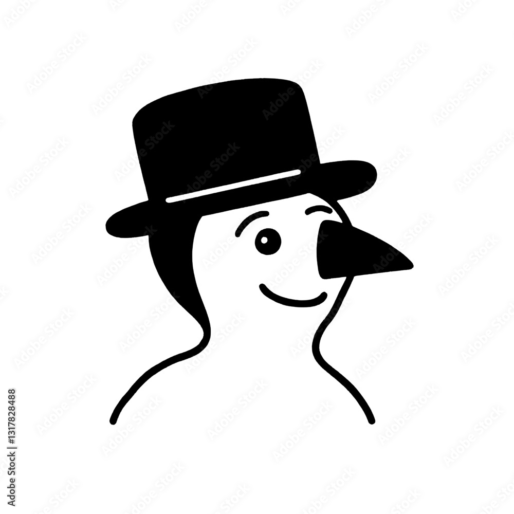 Charming snowman character wearing a top hat and winking in a playful winter design Charming snowman character wearing a top hat and winking in a playful winter design