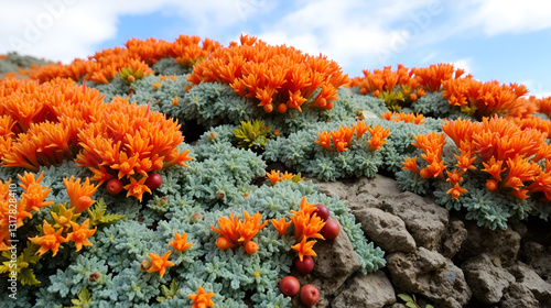 Intractable lichens, azure vines and berries, peppery sky, and lumpy yucktez