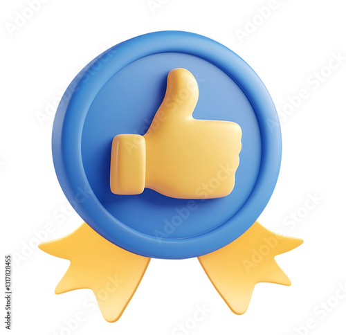 Thumb hand gesture with medal recommended symbol  3d icon illustration isolated on transparent background
