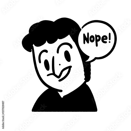 Humorous vector illustration of a character playfully rejecting a suggestion with a cheerful demeanor