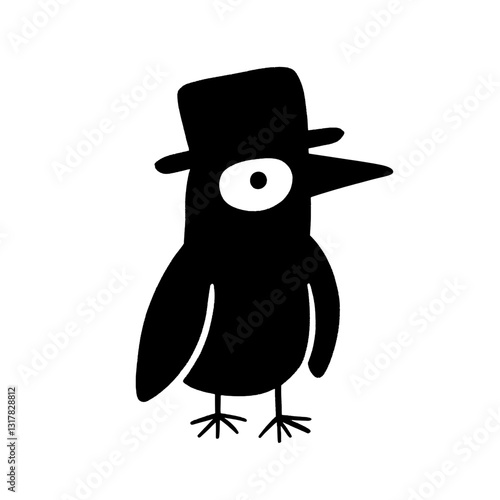 Stylish bird with a top hat exuding charm and playful elegance in a whimsical illustration