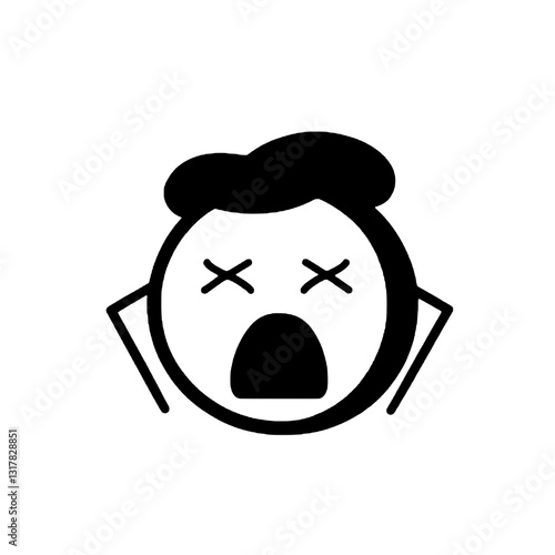Expressive emoticon depicting frustration, shock, and disbelief through a vivid black and white illustration